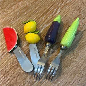 3/$20 4 Piece Spreaders Fork Serving Set Fruit Vegetable Design Charcuterie